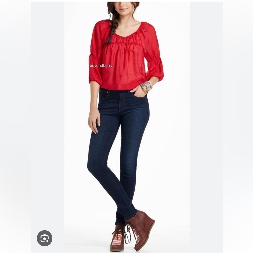 Vanessa Virginia Anthropologie Silk Red Silvi Blouse. Size L. P3/A